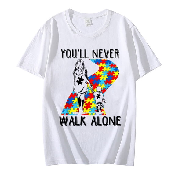 You‘ll Never Walk Alone Letter Puzzle Piece T-shirt Kids Women Graphic Tee Kindness Shirt Aesthetic Summer Autism Awareness Tops