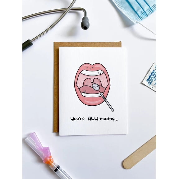 "You're AH-mazing" Dental Greeting Card Funny Mouth Design Perfect Thank You Card for Dentists, Hygienists, or Anyone in Healthcare
