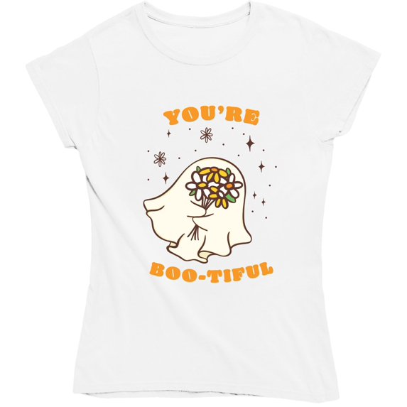 You're Bootiful Beautiful with Cute Shy Ghost and Daisy Flowers Sparkles Fall Autumn T-Shirt