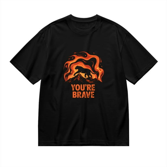 You're Brave, Flaming Leopard Mountain Print 1, Vintage T Shirt, Cotton T-Shirt for Men, 23554189,XXL