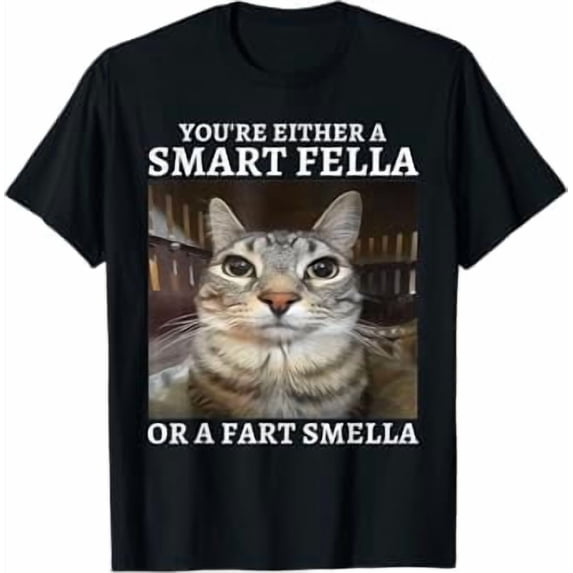You're Either a Smart Fella or a Fart Smella Funny Cat Meme T-Shirt