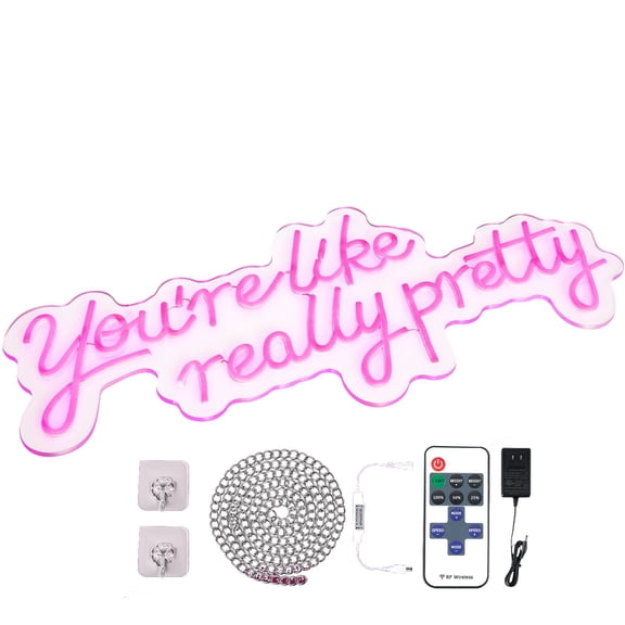 You're Like Really Pretty Neon Sign 27.5x12 Inch Pink LED with Remote for Bedroom Party Decor
