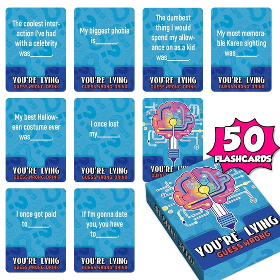 You're Lying: Guess Wrong, 50 Fill-in-the-Blank Party Cards Adult Truth Game for Game Night, Bachelorette & Bachelor Parties Ages 18+