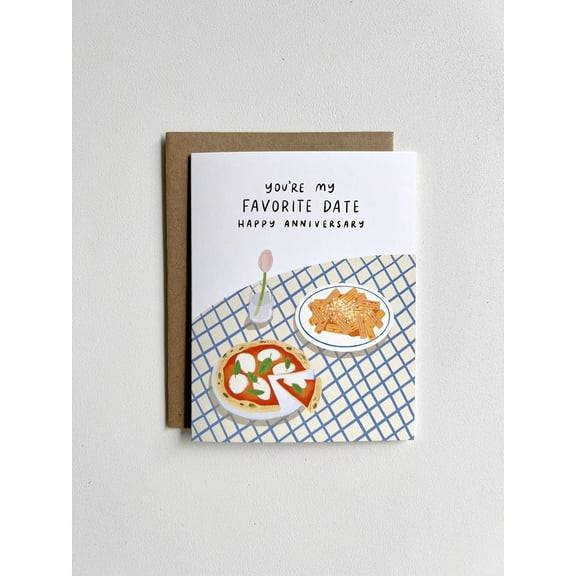 You're My Favorite Date Anniversary Card Cute Pizza and Pasta Design Blank Inside Perfect for Romantic Celebrations