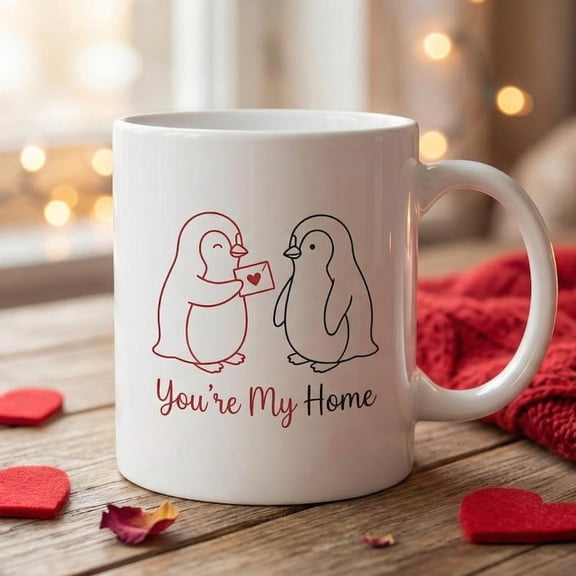 Penguin Couple Mug You're My Home, Vaine's Day Gift.