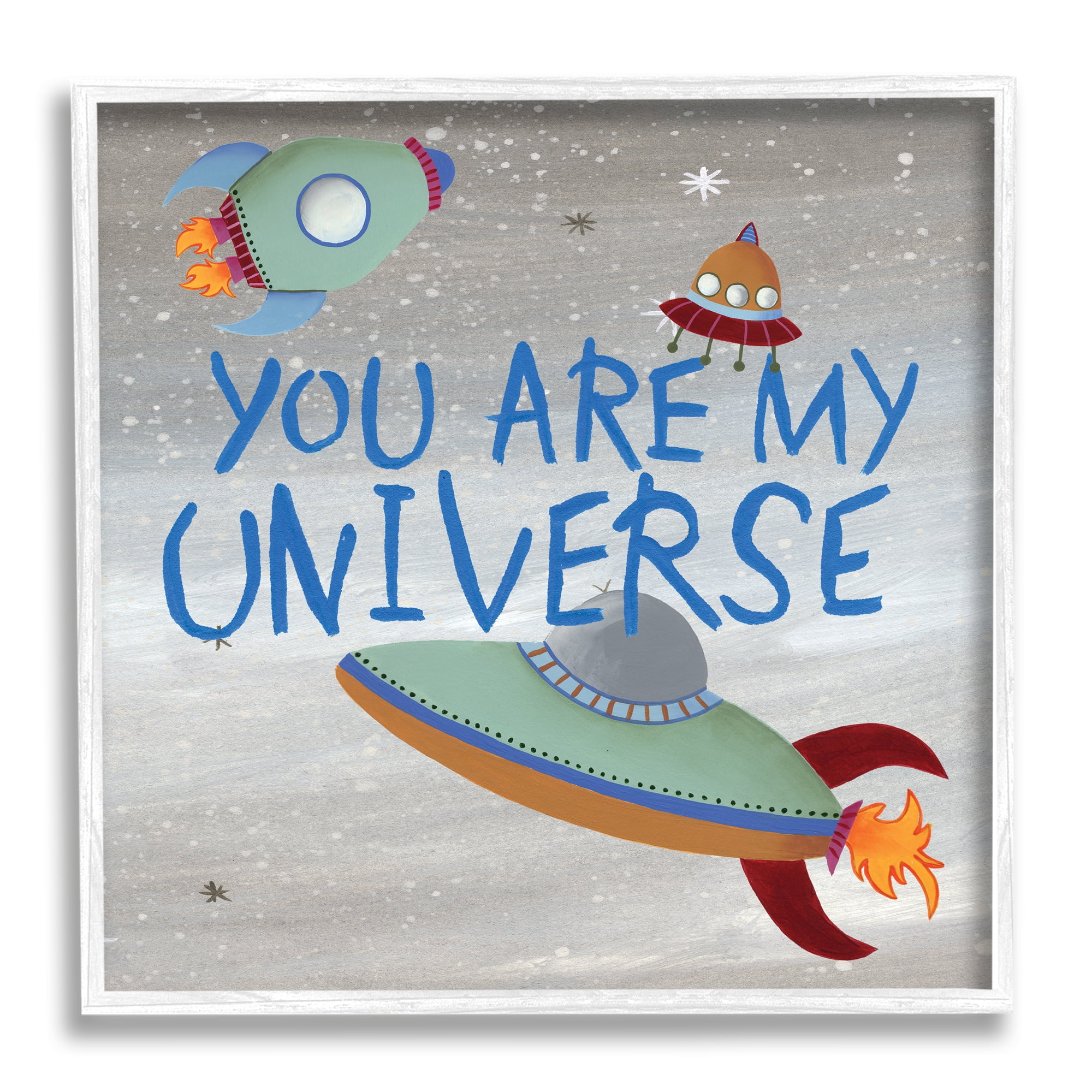 You're My Universe Quote Sci-Fi Outer Space UFO Typography Framed Art Print Wall Art, 17x17