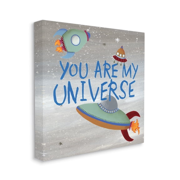 You're My Universe Quote Sci-Fi Outer Space UFO Typography Gallery-Wrapped Canvas Print Wall Art, 17x17