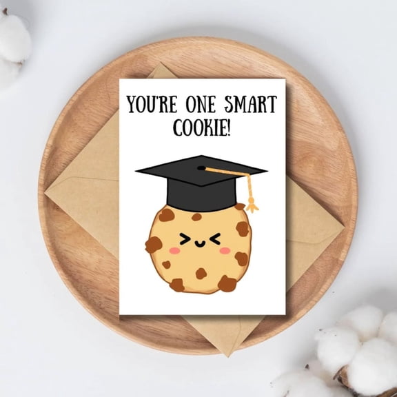 You're One Smart Cookie Graduation Card Cute Cookie Character Design with Graduation Cap Perfect for Celebrating Graduates Envelope Included