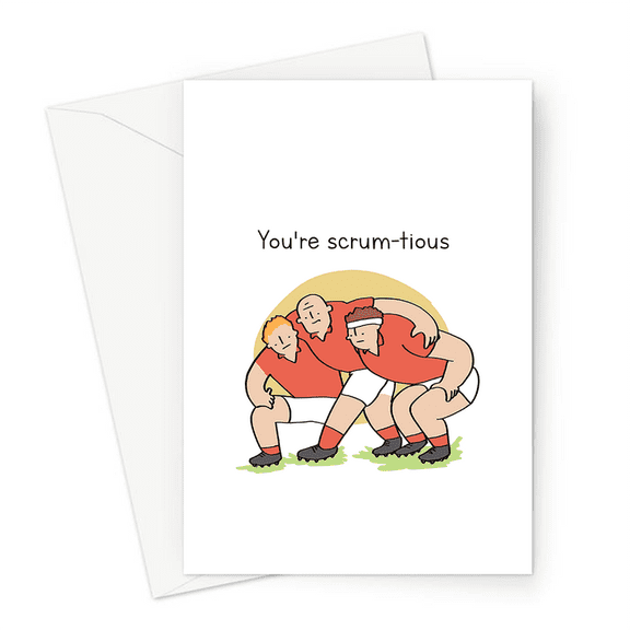 You're Scrum-tious Rugby Greeting Card  Funny Card with Players Illustration  Blank Inside for Birthdays, Sports Celebrations, or Any Occasion