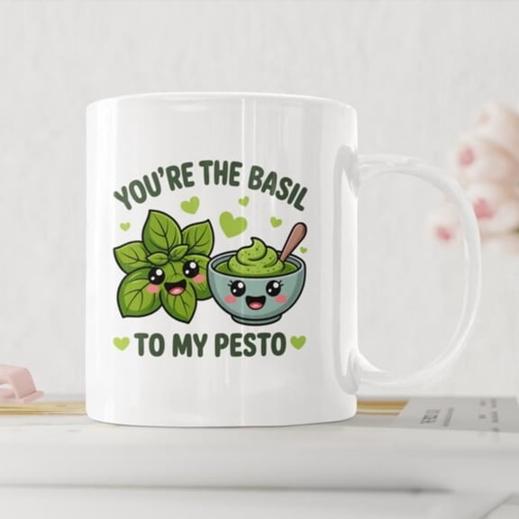 Youre The Basil To My Pesto Mug Cute Food Pun Mug Funny Couple Gift Italian Food Lover Mug Vaines Day Gift Pun Coffee Cup.