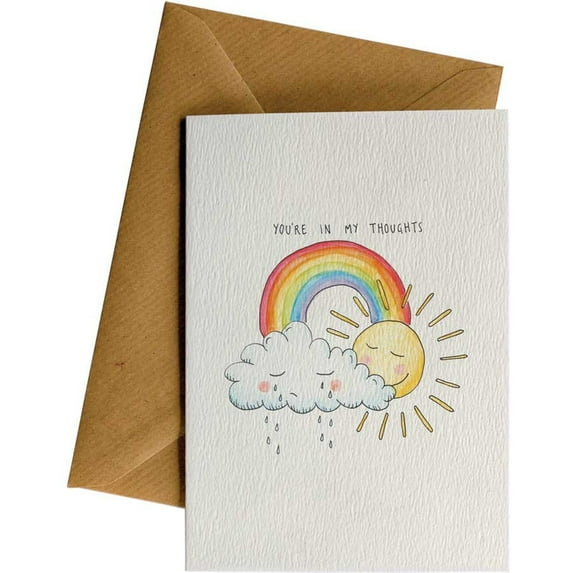 You're in My Thoughts Greeting Card with Rainbow and Sun – Cute Illustration, Envelope Included, Blank Inside – Perfect for Encouragement and Support