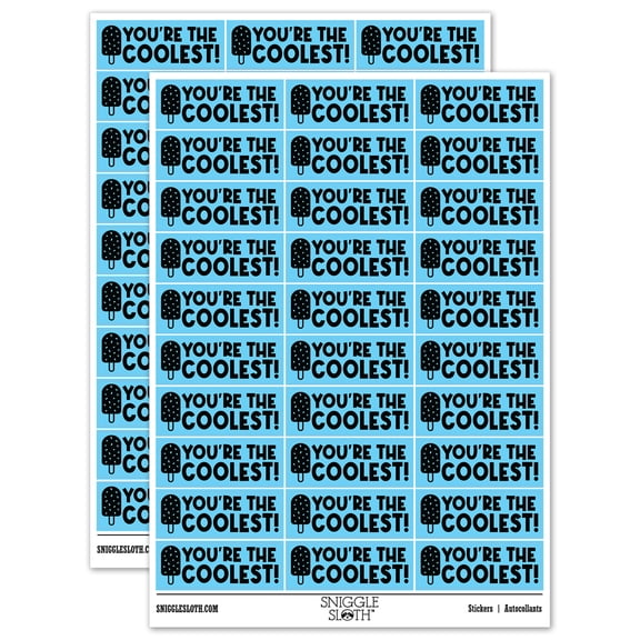 You're the Coolest Ice Cream Bar Popsicle Teacher Student School Sticker Set - Light Blue - Gloss Finish - 1.75" Medium