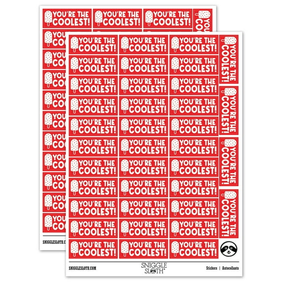 You're the Coolest Ice Cream Bar Popsicle Teacher Student School Sticker Set - Red - Gloss Finish - 1.5" Small