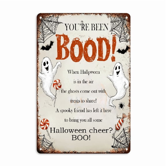 You've Been Boo'd Halloween Metal Tin Sign Wall Art for Farmhouse Home Cafes Haunted House Halloween Holiday Party Decor 8x12 Inch, 2D Flat