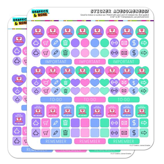 You've Hacked My Heart Love Funny Humor Planner Calendar Scrapbooking Crafting Sticker Set