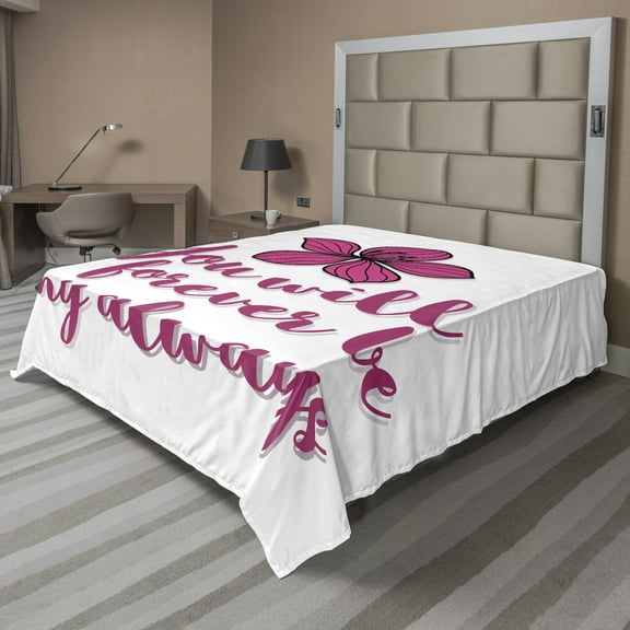 Ambesonne Saying Flat Sheet, Tropical Blossom Valentines, Full Size, Magenta Hot Pink White