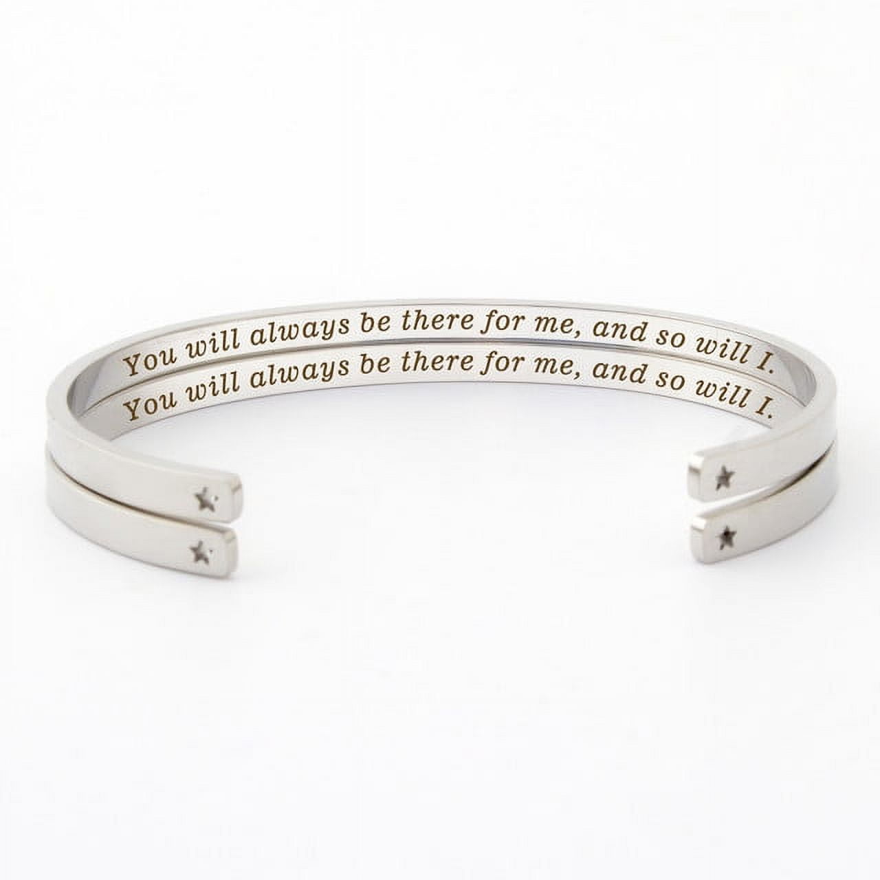 "You will always be there for me…" Silver Stainless Steel Mother & Daughter Hidden Message Cuff Bracelets Match Mother's Day Gift for Mom Her Gift Set