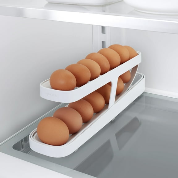 YouCopia RollDown Egg Dispenser, Space-Saving Rolling Organizer for Fridge, Refrigerator Bin, White