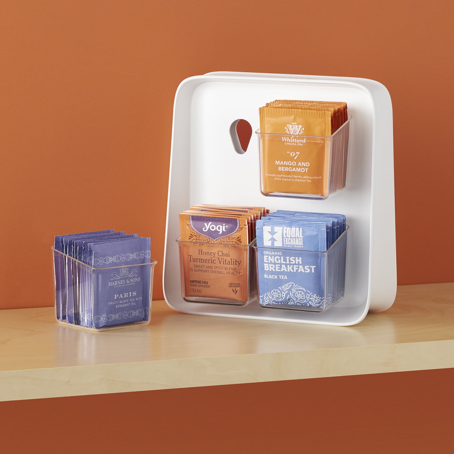 White Plastic Tea Bag Organizer with Removable Bins