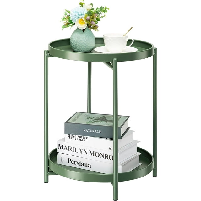 YouLLin 2 Tier Metal Side Table with Removable Tray, End Table Outdoor