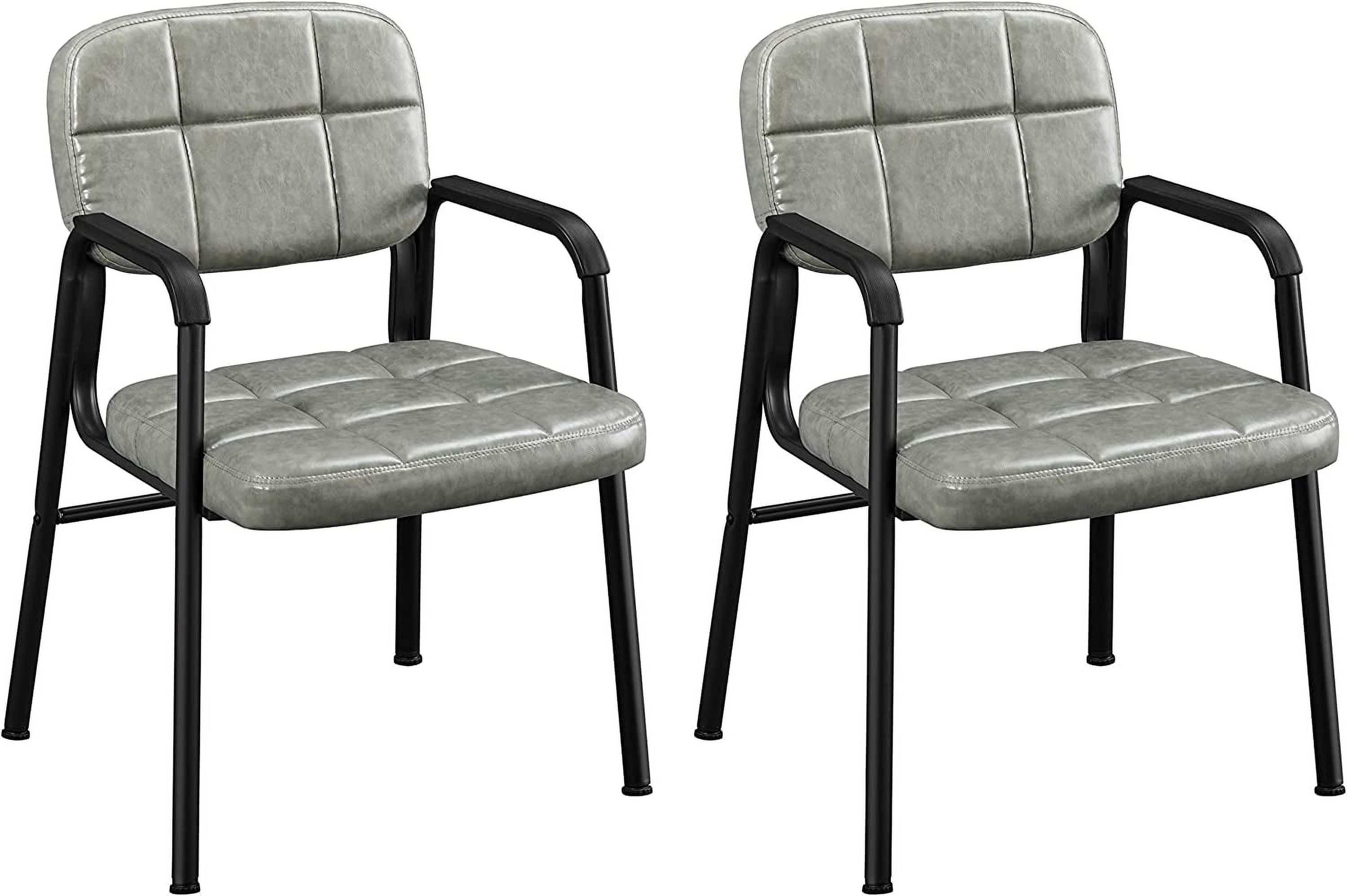 YouLLin 2PCS Office Guest Reception Chairs Leather Waiting Room Executive Office Chair Ergonomic Upholstered Armchair with Metal Frame, Leather Seat, Gray