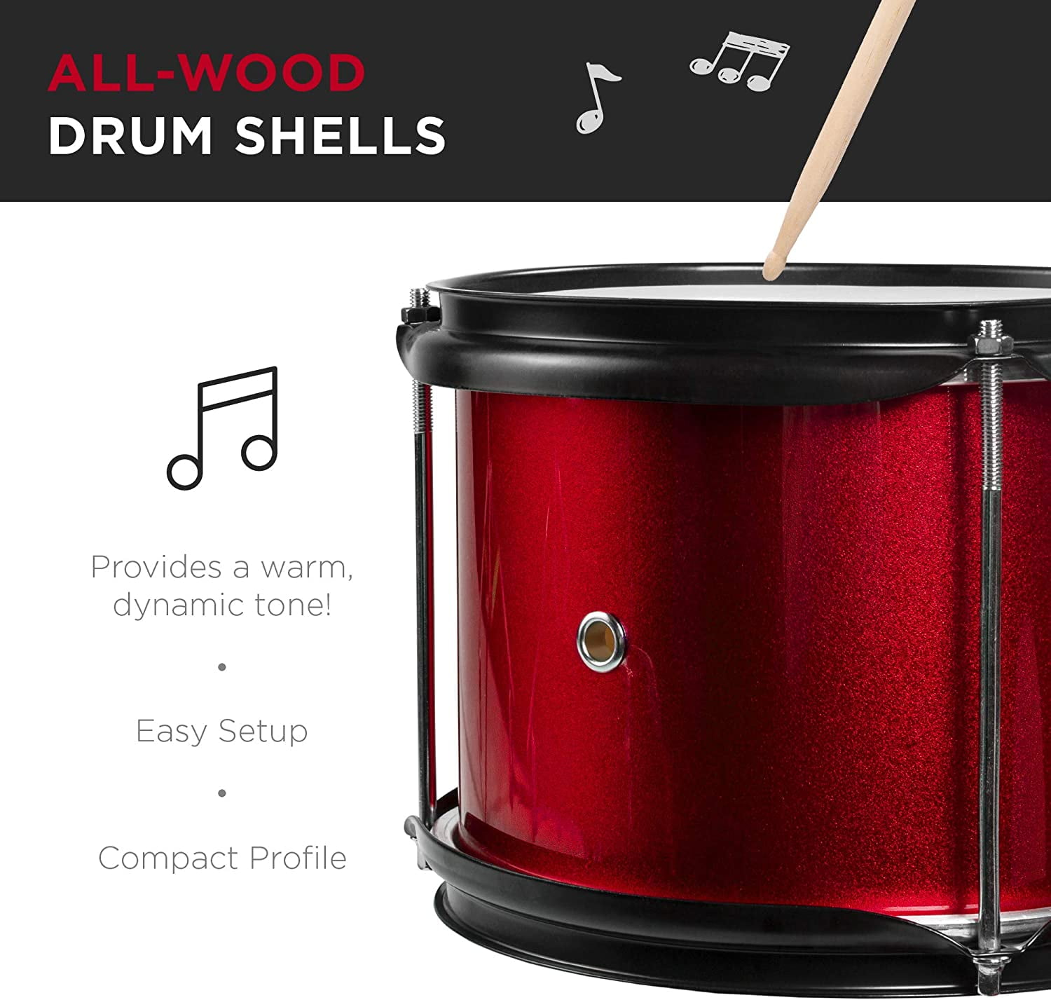 YouLLin Kids Drum Set 3-Piece Beginner Drum Set Junior Drum Set, w ...