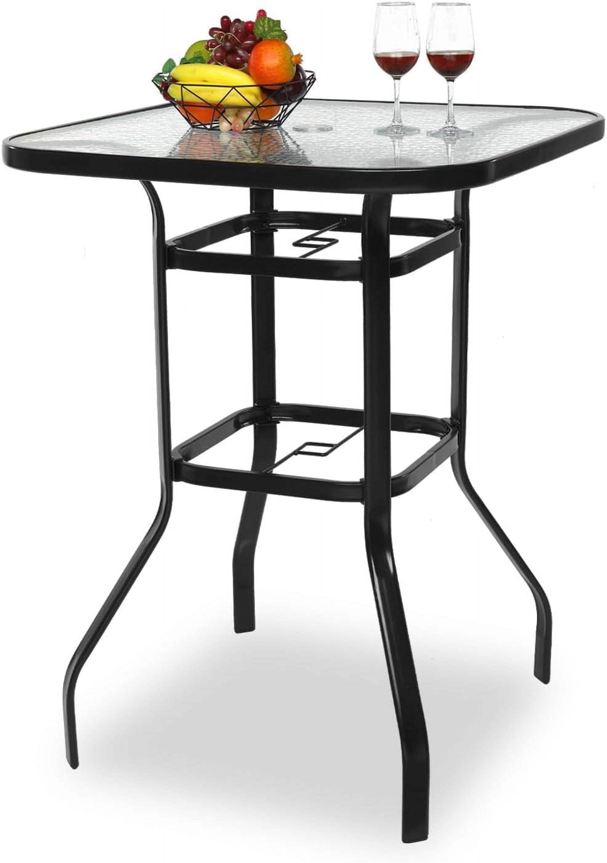 YouLLin Outdoor Bar Table with Umbrella Hole Metal Patio Bar Table ...