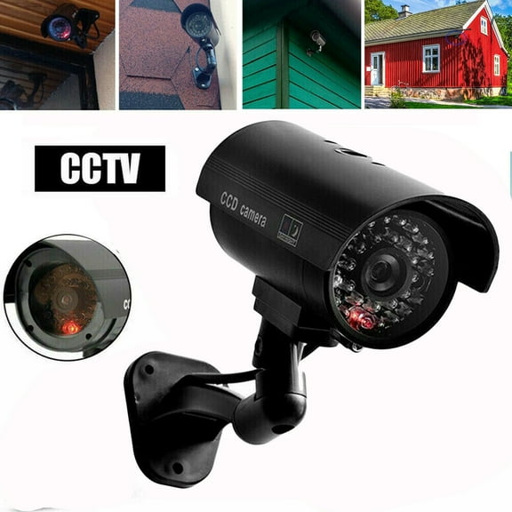 YouLoveIt 1/2/4 PCS Fake Security Camera Dummy Waterproof Security CCTV Surveillance Camera Indoor Outdoor with Realistic Red Flashing Lights and Warning Sticker