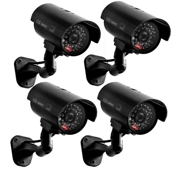 YouLoveIt 1/2/4pc Dummy Security Camera Fake Security Camera Bullet Fake Surveillance System with Realistic Red Flashing Lights and Warning Sticker Use for Homes & Business
