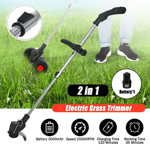 YouLoveIt 12V Electric Grass Trimmer Weed Eater Cordless String Trimmer Grass Trimmer Brush Cutter Edger Lawn Tool Weed Whacker String Trimmer for Garden & Yard