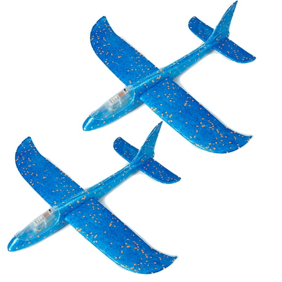 YouLoveIt 2 Pack Airplane Toys, 18.9" Foam Airplane Toys Throwing Foam Plane Outdoor Sport Toys Airplane Launcher Toy for Kids with Flash LED Light Aerobatic Airplane Toys Gift for Kids
