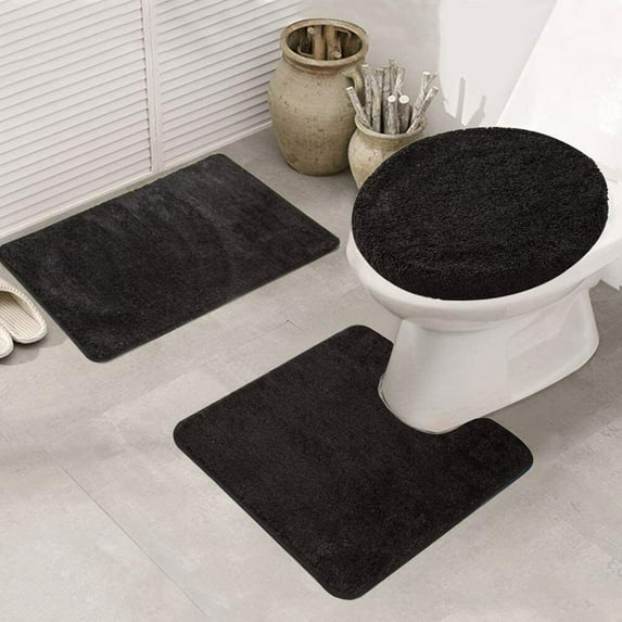 YouLoveIt 3 Piece Bathroom Rugs and Mats Sets Bath Mats Set 3 Piece Set ,with U-Shaped Toilet Floor Mat Non Slip Rugs andToilet Lid Cover Mat