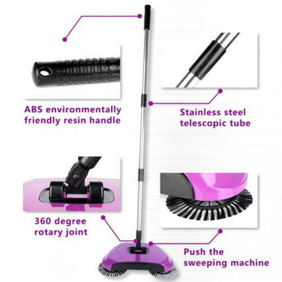YouLoveIt 360° 3 in 1 Spinning Push-Power Broom 360 Degree Rotating Cleaning Sweeper Tool Non-Electric - Easy Manual Sweeping Hand Push Sweeper