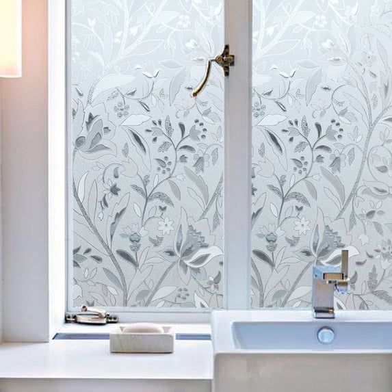 YouLoveIt 3D Glass Films Window Privacy Film Peel & Stick No Glue Self Adhesive Waterproof Glass Window Film Sticker Flower Static Cling Privacy Glass Film Anti UV for Home and Office