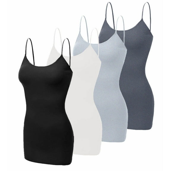 YouLoveIt 4PCS Women's Long Camisole Tank Tops Cotton Tank Top Adjustable Spaghetti Strap Tank Top Women's Basic Solid Camisole Tank Tops