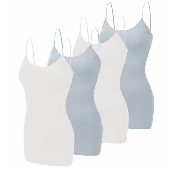 YouLoveIt 4PCS Women's Long Camisole Tank Tops Cotton Tank Top Adjustable Spaghetti Strap Tank Top Women's Basic Solid Camisole Tank Tops