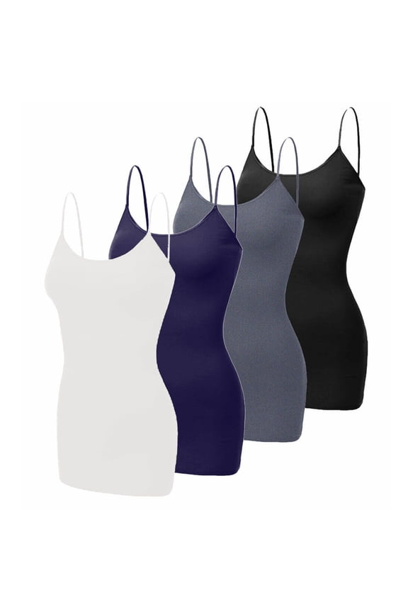 4pcs Women's Cotton Cami Tummy Control Shapewear Tank Tops Compression Vest Body Shaper Tank Top Long Camisole Tank Top with Spaghetti Strap