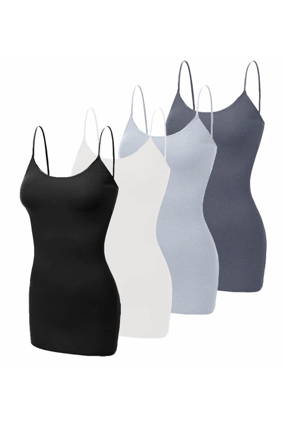 4pcs Women's Cotton Cami Tummy Control Shapewear Tank Tops Compression Vest Body Shaper Tank Top Long Camisole Tank Top with Spaghetti Strap