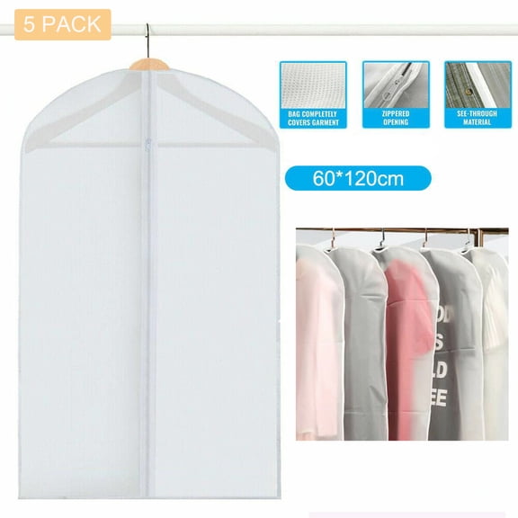 YouLoveIt 5-pack Garment Bags Clothes Covers Protecting Dusts Garment Bags Hanging Clothes Dress Bag Dust-Proof Suit Protector Cover Bag for Long Dresses, Suit, Coat, 24"x56"