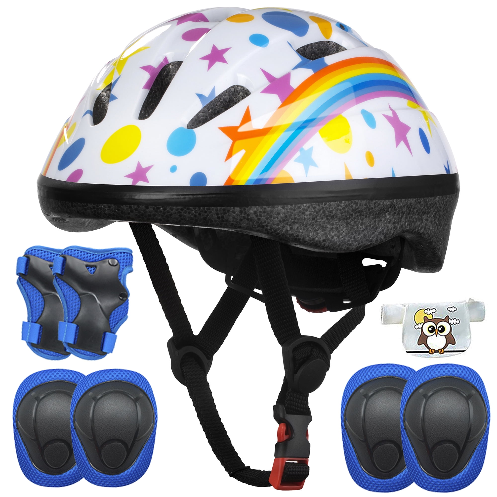 YouLoveIt 7 Pcs Kids Protective Gear Set Kids Bike Helmet, Adjustable Toddler Bike Helmet, Kids Boys Girls Skating Helmet Knee Pads Elbow Pads Wrist Pads for Bicycles Skateboards, Scooters, Roller
