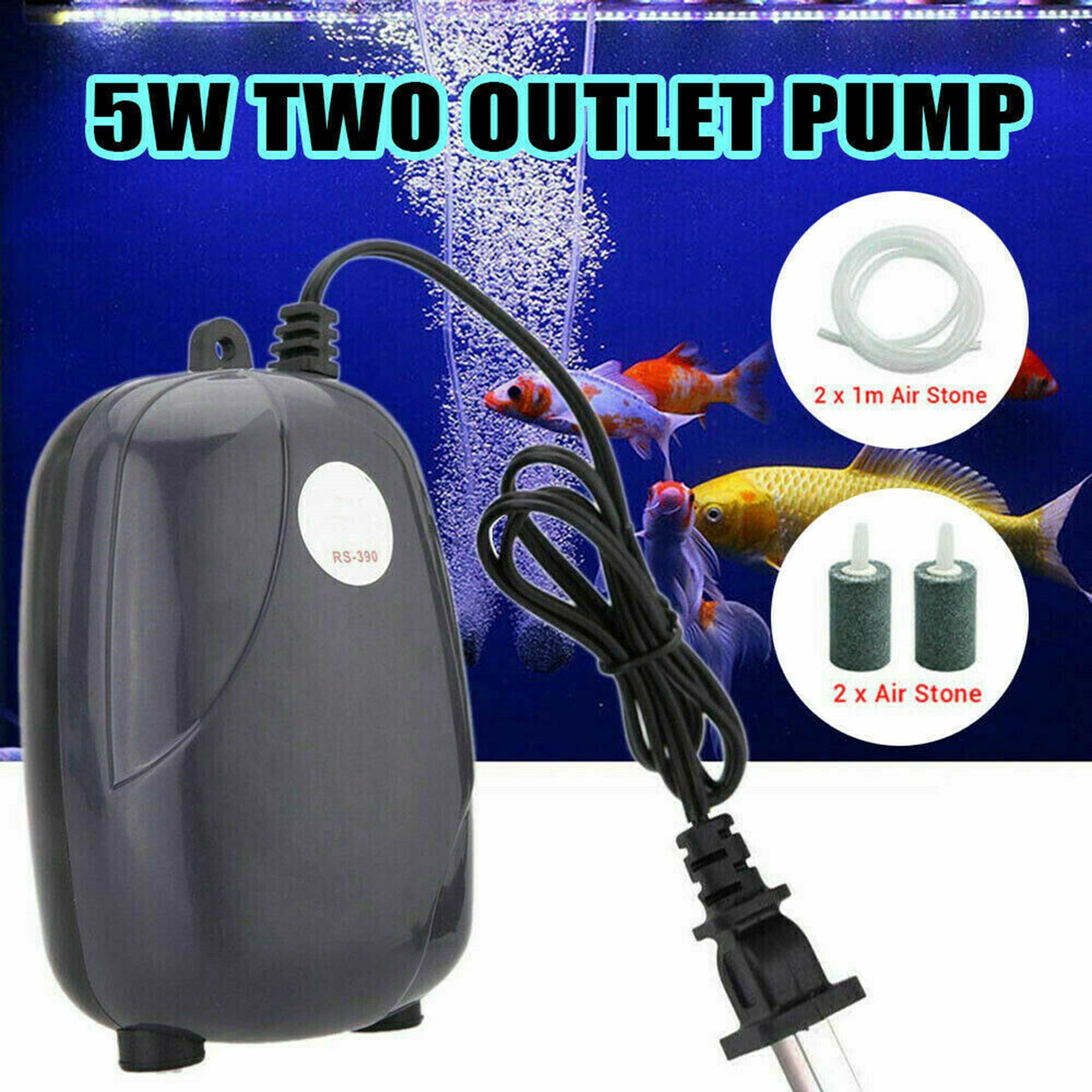 Ultra-Quiet 3W/5W Aquarium Air Pump - Dual Outlet Adjustable Aerator For Fish Tanks Up To 160 Gallons