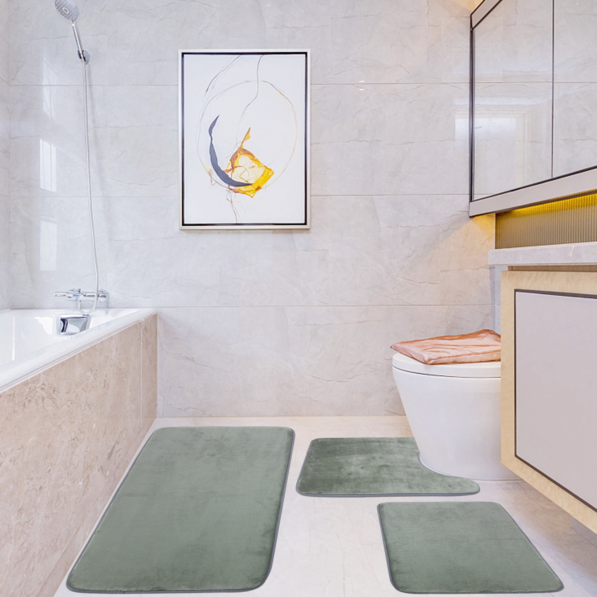YouLoveIt Bath Mat Set, Bathroom Rugs for 3 Pieces Toilet Mats, Soft Comfortable Non-Slip Floor Mats Water Absorbent Bath Rug for Bathroom, Shower, and Tub