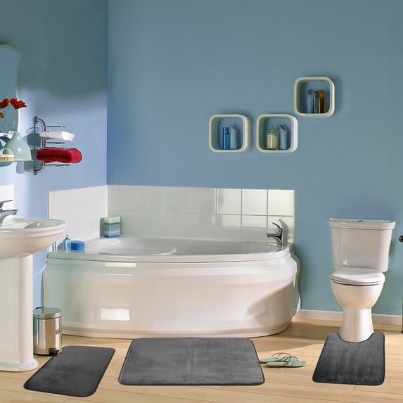 YouLoveIt Bath Mat Set, Bathroom Rugs for 3 Pieces Toilet Mats, Soft Comfortable Non-Slip Floor Mats Water Absorbent Bath Rug for Bathroom, Shower, and Tub