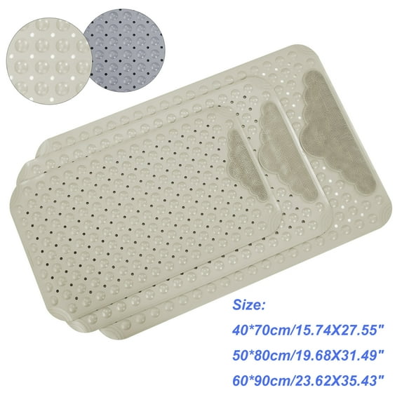 YouLoveIt Bathroom Bathtub Mats Bath Tub Mat, Non-Slip Shower Mats with Suction Cups and Drain Holes, Machine Washable, Gray, Khaki, 3 Sizes
