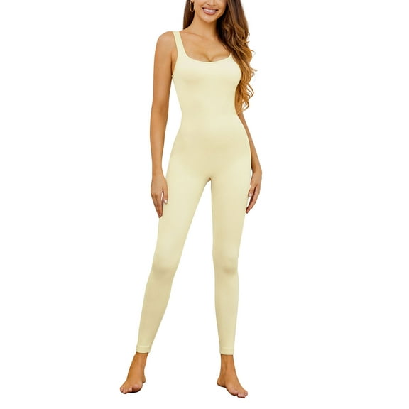 YouLoveIt Body Shapers For Women Full Body Built In Shapewear One Piece Tank Top Sleeveless Long Pants Yoga Unitard Rommpers Round Neck Sports Romper