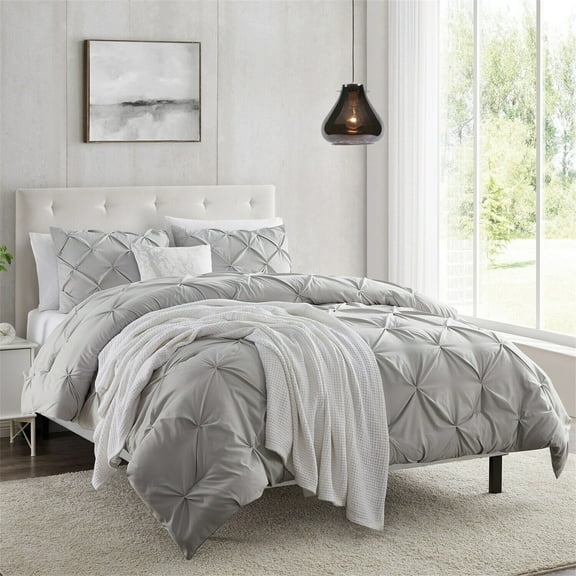 YouLoveIt Comfy Bedding 3-Piece Pinch Pleat Comforter Set All Season Pintuck Style Double Brushed Pinch Pleat Duvet Cover Set King/Queen/Tween Size Bedding