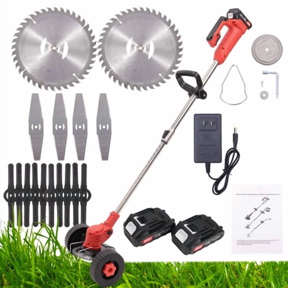 YouLoveIt Electric Weed Eater Lawn Edger Cordless Weed Wacker 24V Battery Powered Weed Eater with 2 Batteries, 3 Types Blades, Powerful String Trimmer Edger Lawn Tool for Yard and Garden