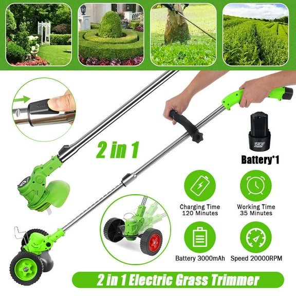 YouLoveIt Electric Weed Eater Lawn Edger Grass String Trimmer Cutter Grass Trimmer Edger Lawn Tool Electric Weed Eater Battery Powered for Garden Yard