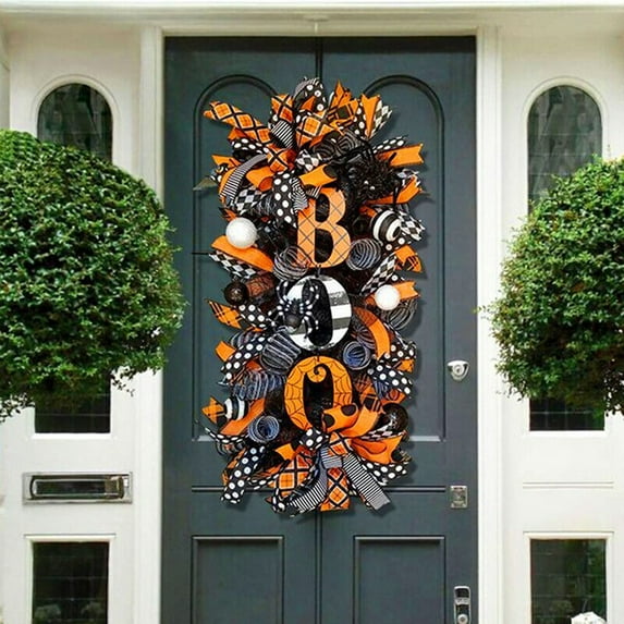 YouLoveIt Halloween Decoration Wreath Pumpkin Boo Wreath for Front Door Halloween Party Hanging Halloween Porch Decor Pumpkins Halloween Wreath Hanging Welcome Wreath
