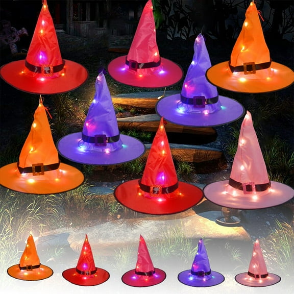 YouLoveIt Halloween Decorations Outdoor 8 Pcs LED Lights Witch Hat Halloween Hanging Lighted Glowing LED Witch Hats